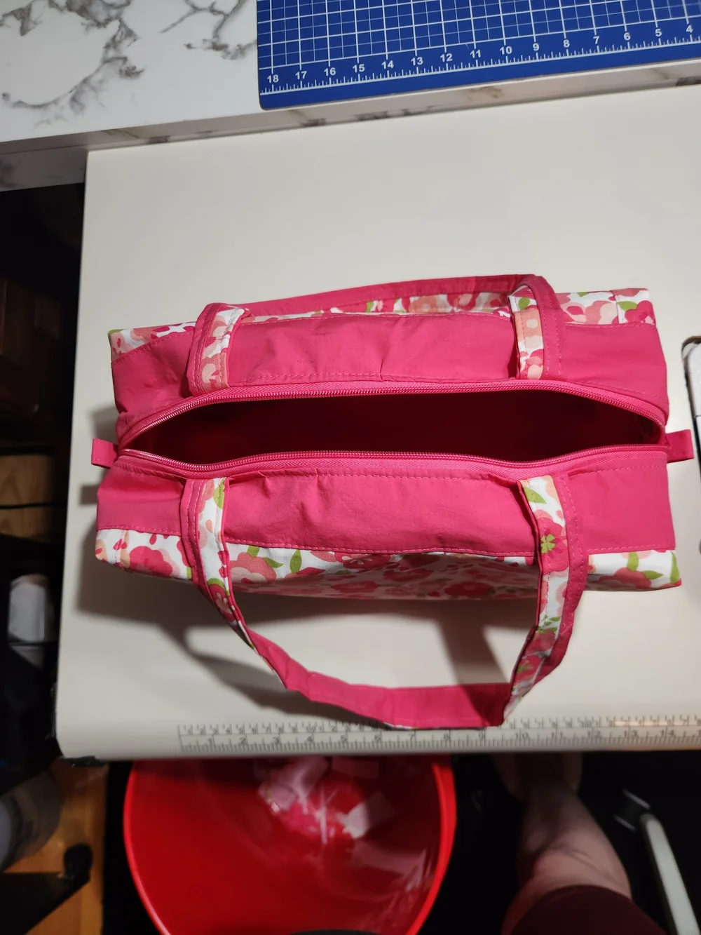 Pink Floral Cosmetic Bag with Carry Handles - Unbranded
